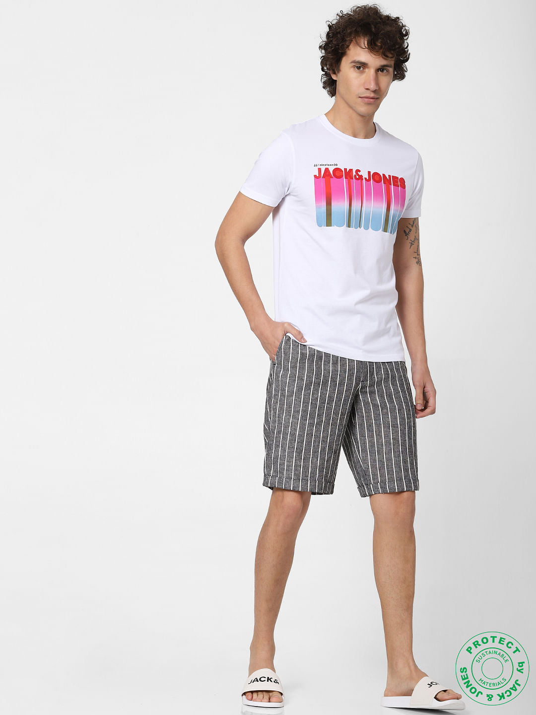 White Logo Print Crew Neck T-shirt