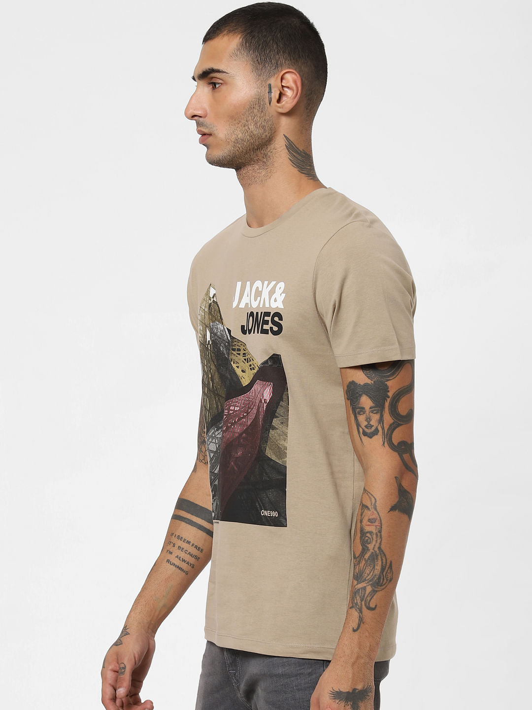 Brown Logo Print Crew Neck T-shirt