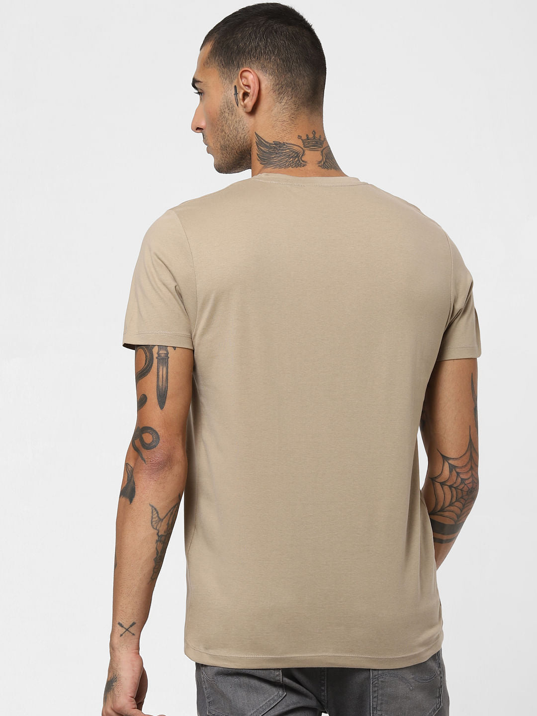 Brown Logo Print Crew Neck T-shirt