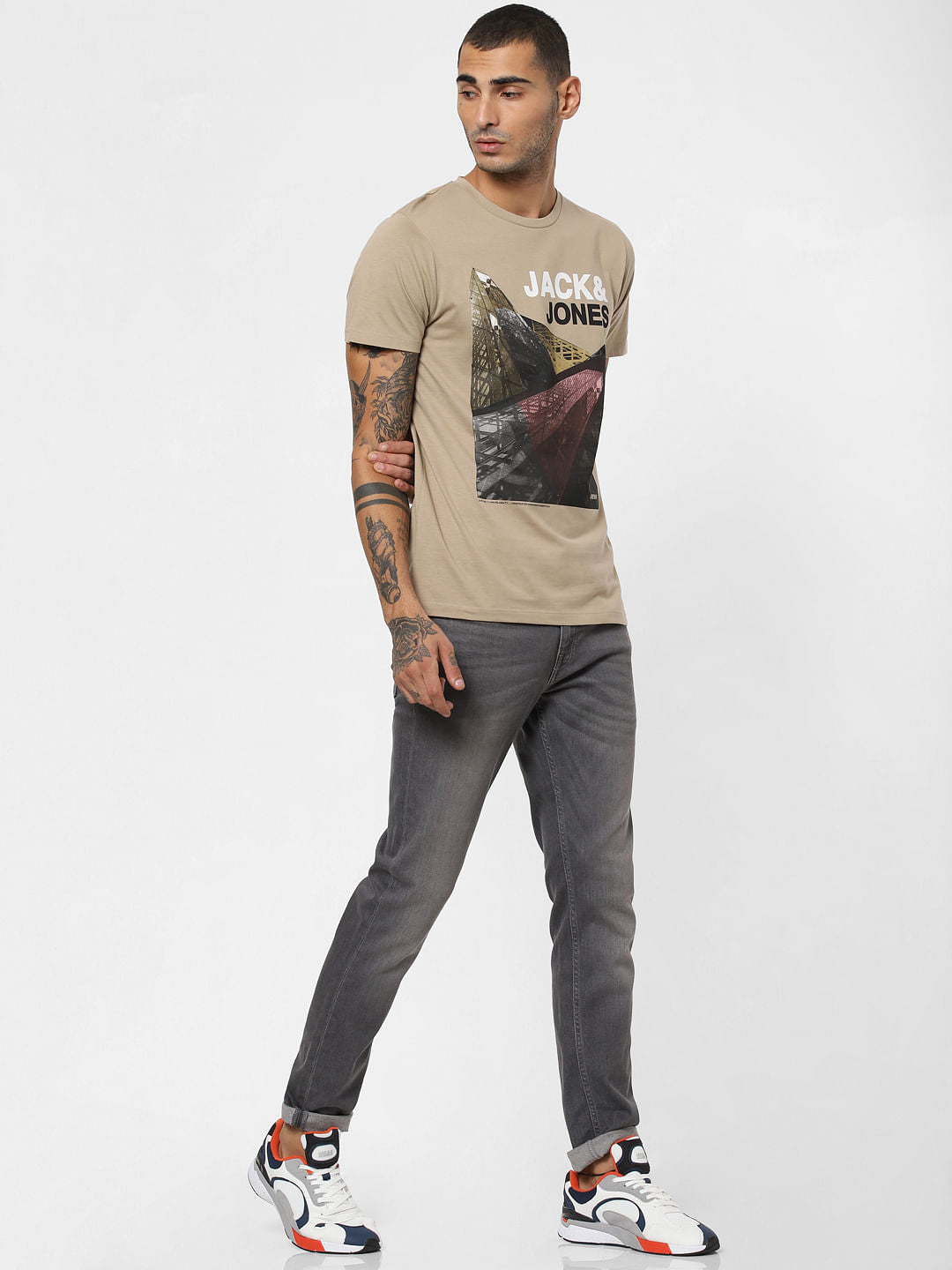 Brown Logo Print Crew Neck T-shirt