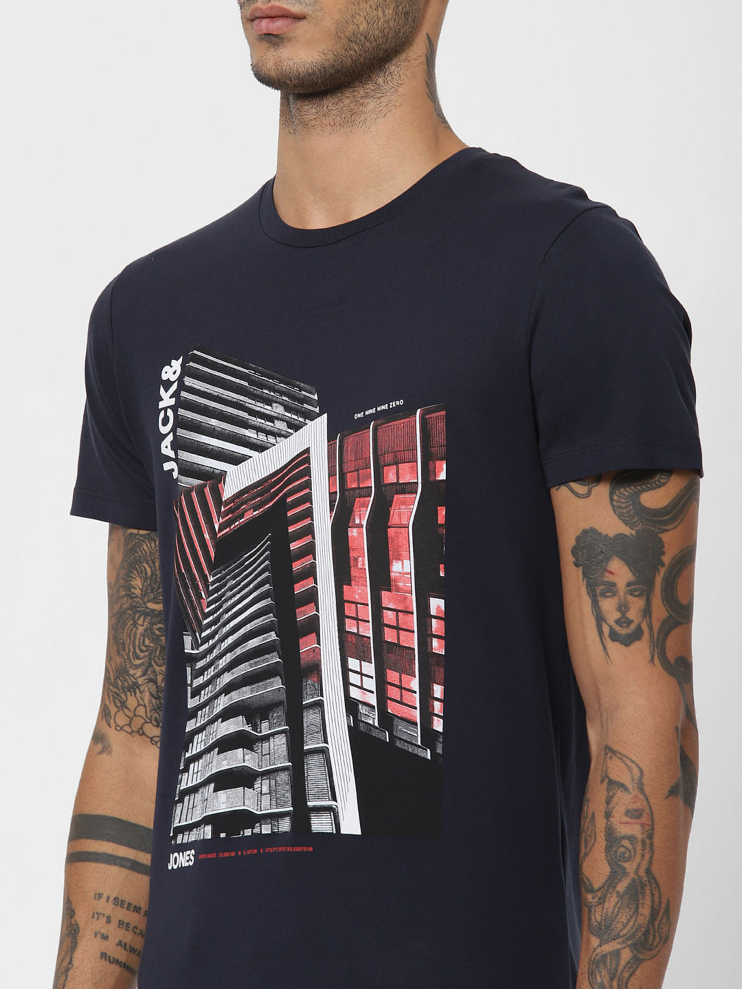 Blue Logo Print Crew Neck T-shirt