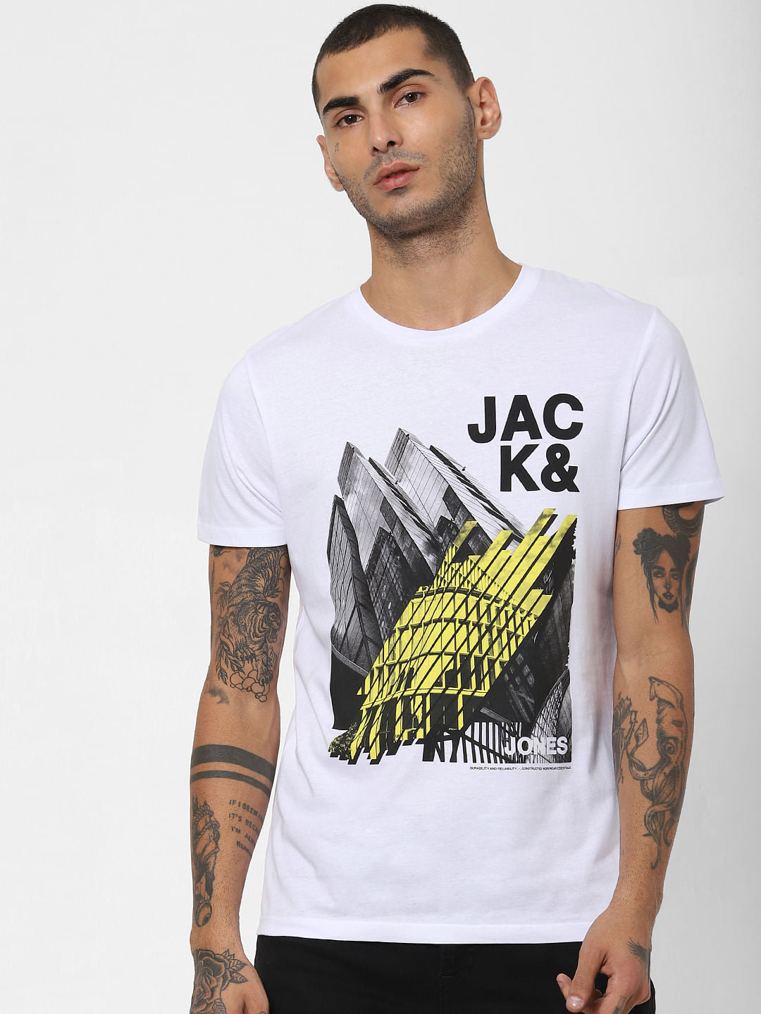 White Logo Print Crew Neck T-shirt
