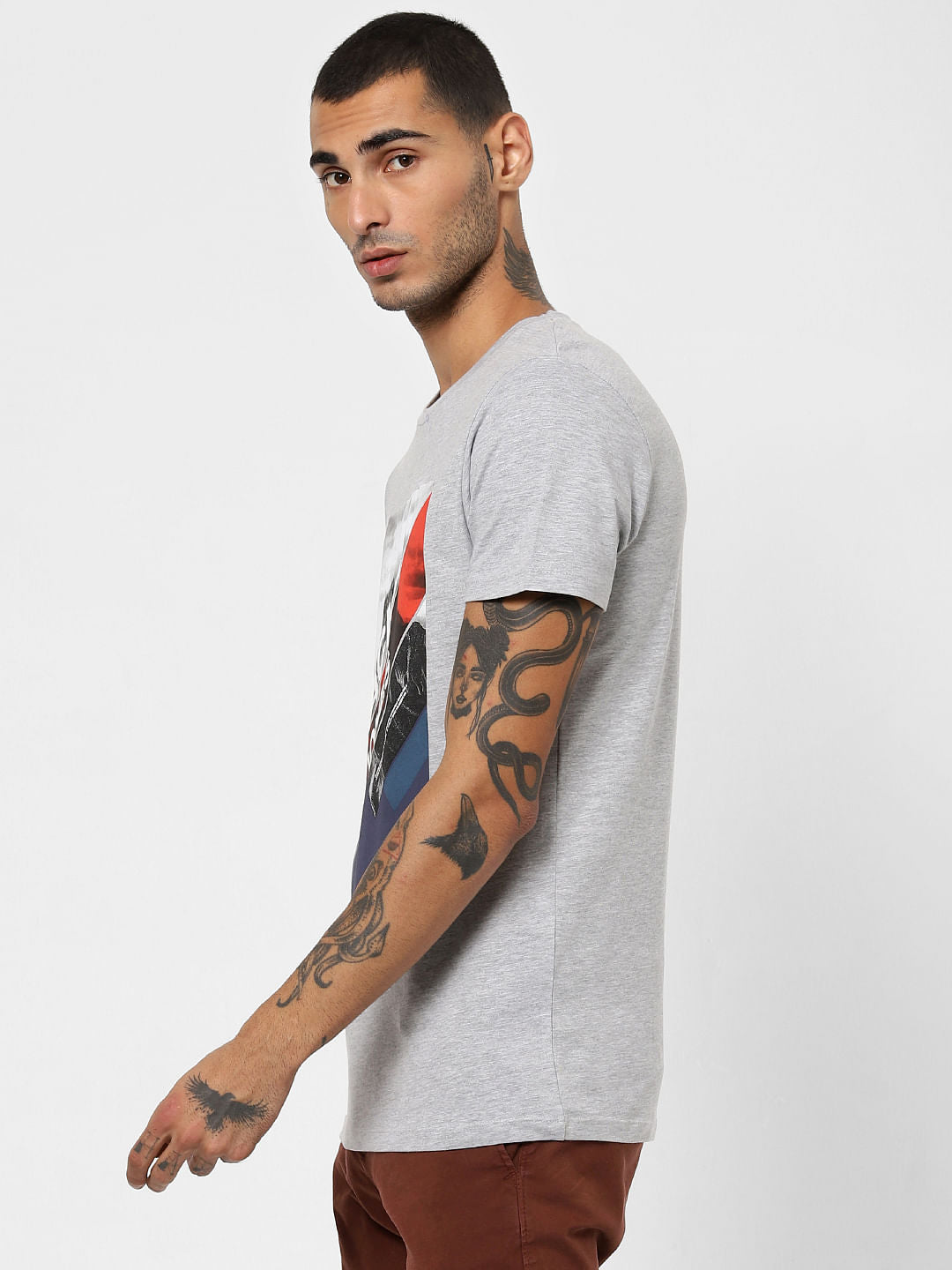 Grey Logo Print Crew Neck T-shirt