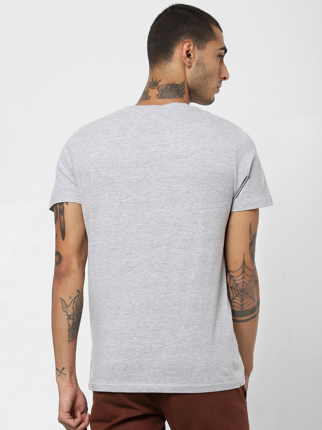 Grey Logo Print Crew Neck T-shirt