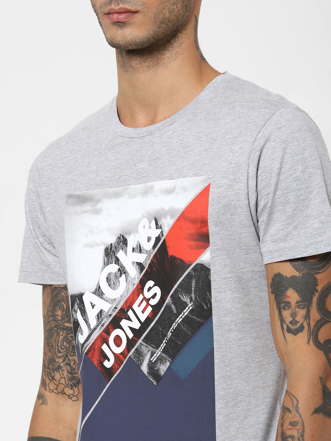 Grey Logo Print Crew Neck T-shirt