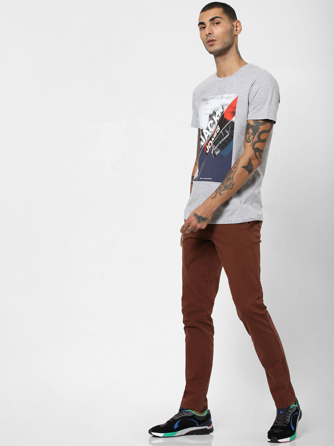 Grey Logo Print Crew Neck T-shirt