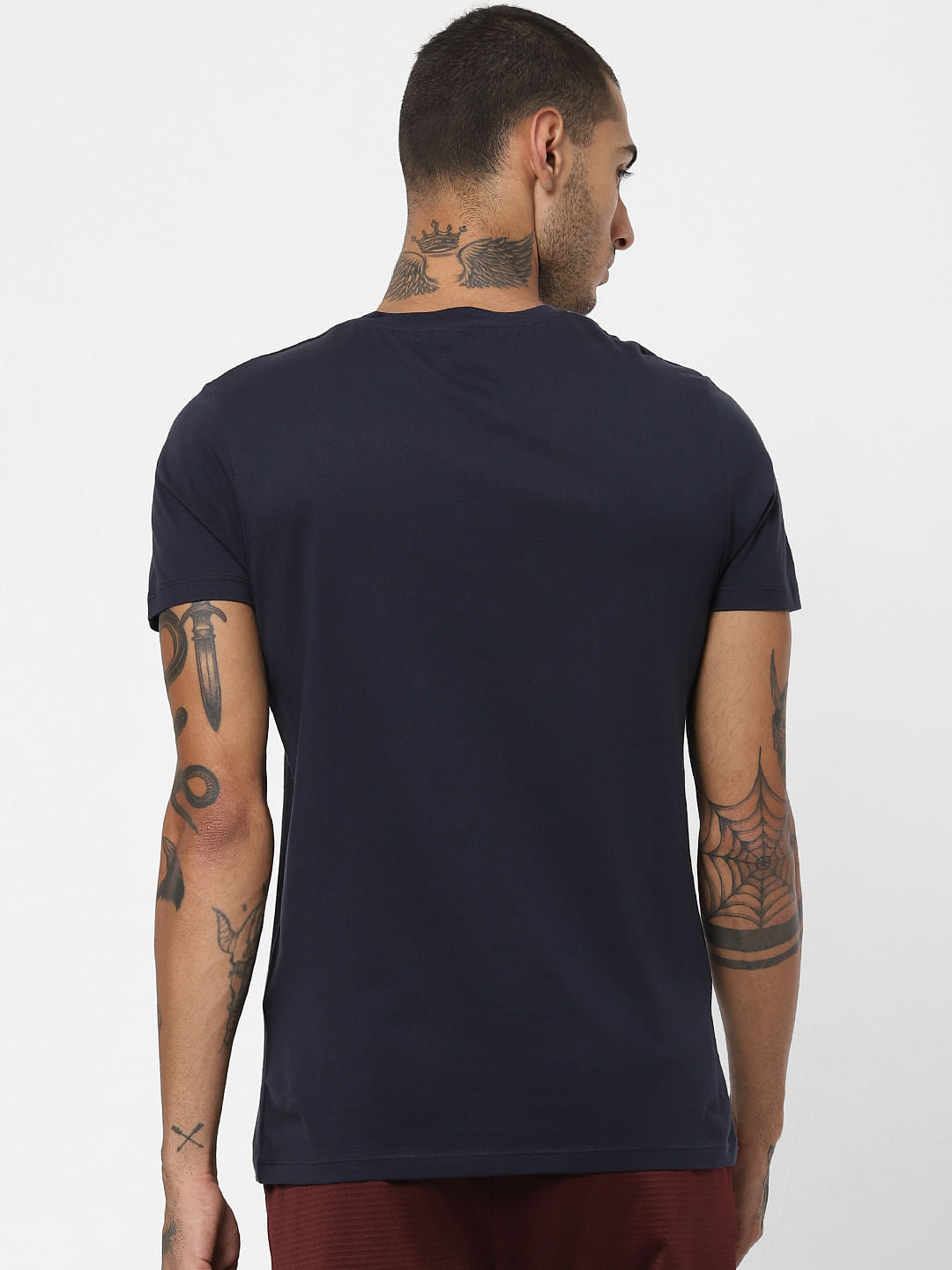 Navy Blue Text Print Crew Neck T-shirt