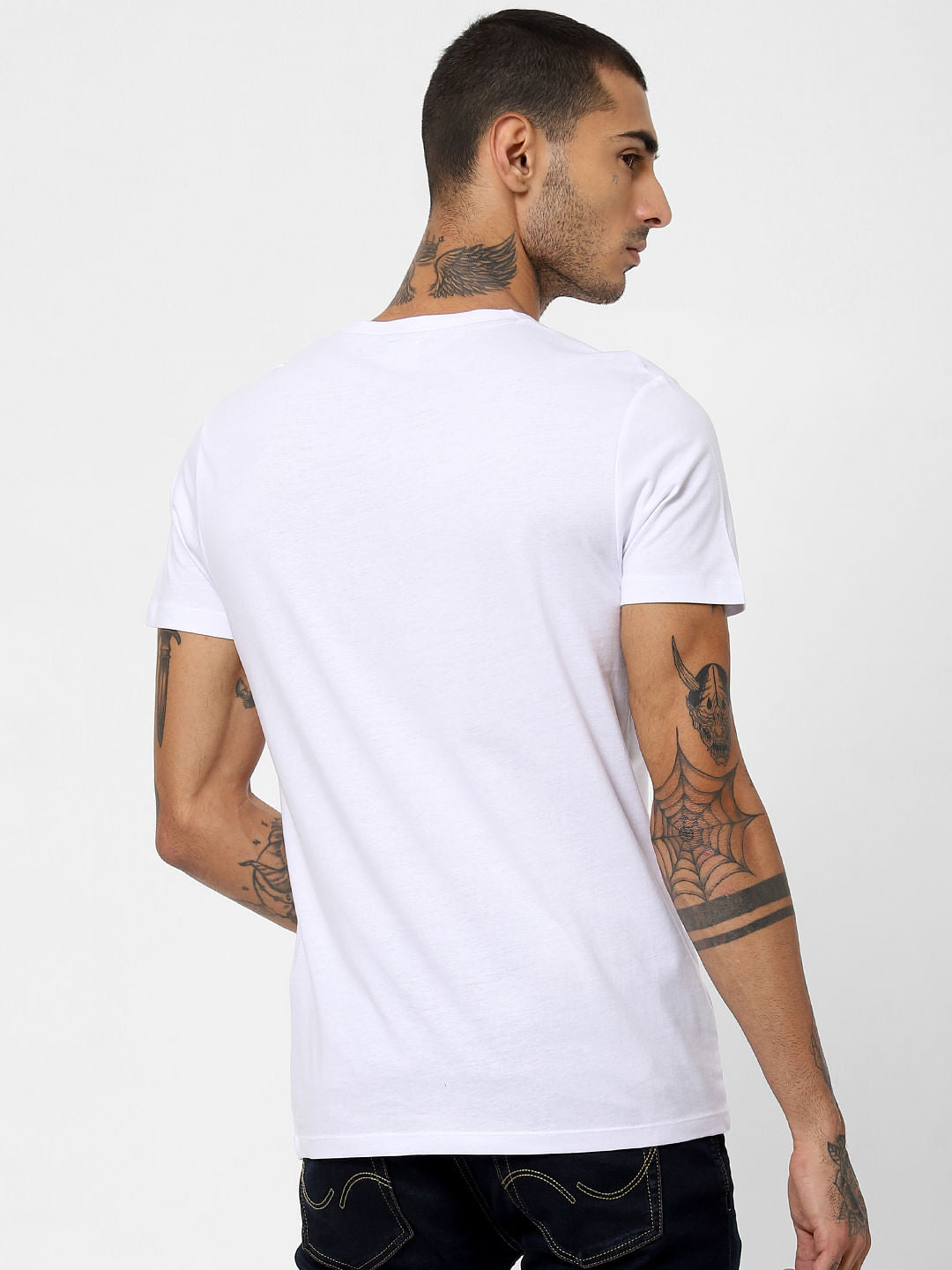 White Text Print Crew Neck T-shirt