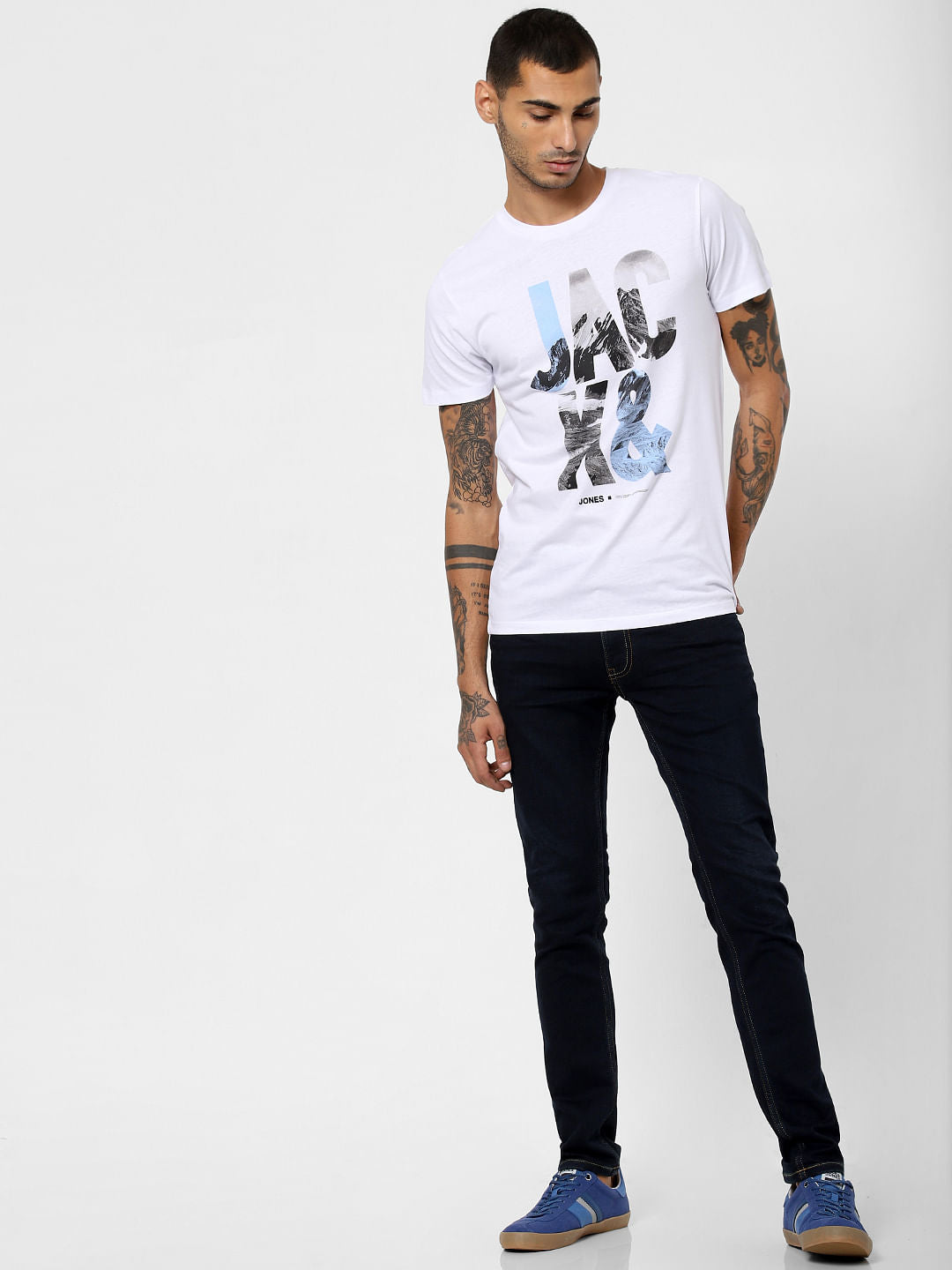 White Text Print Crew Neck T-shirt