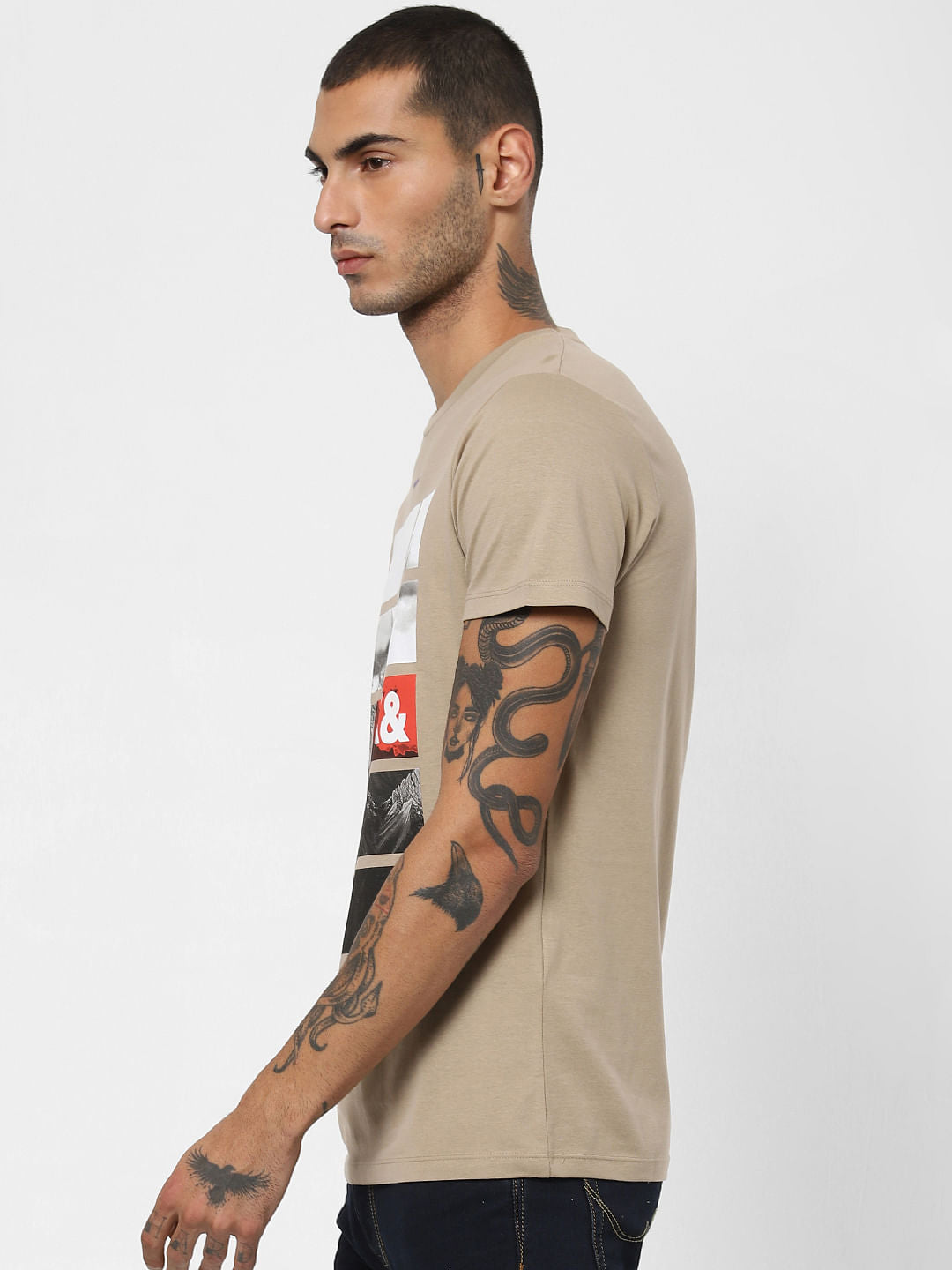 Brown Logo Patch Print T-shirt