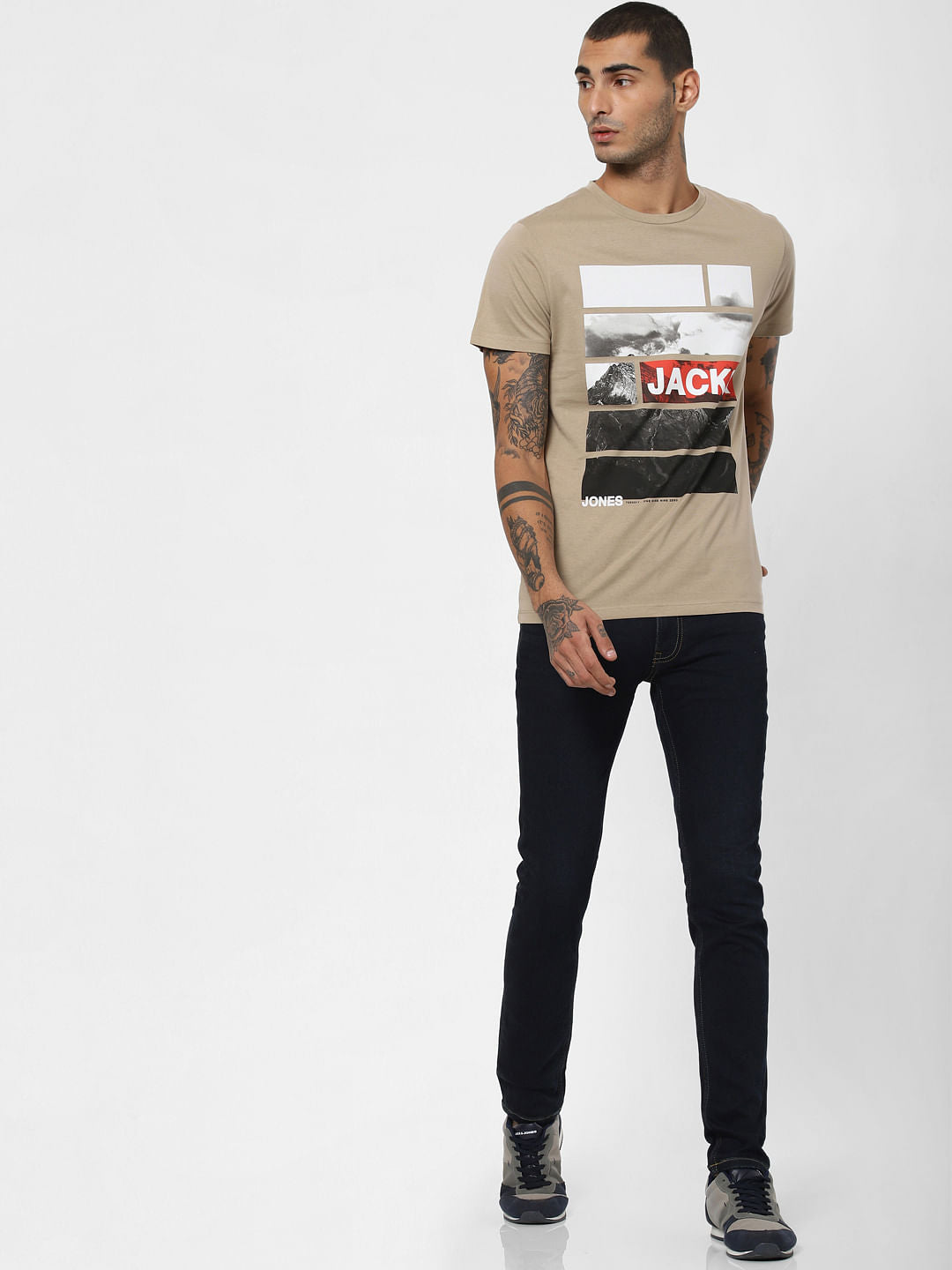 Brown Logo Patch Print T-shirt