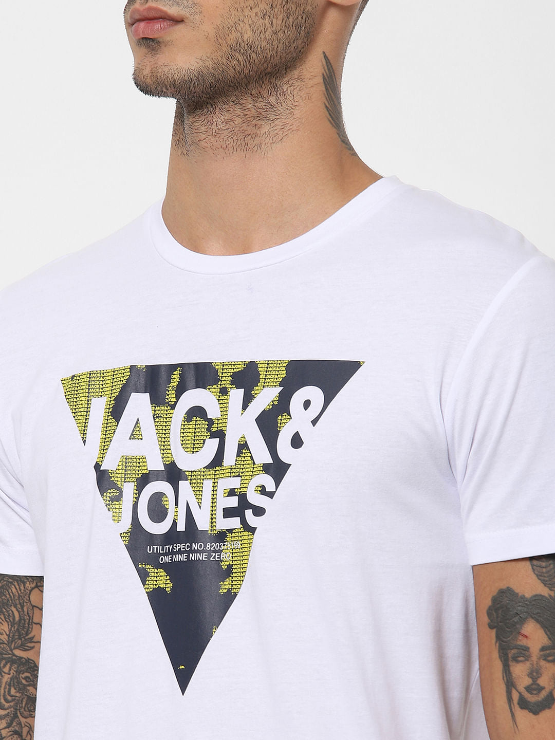 White Logo Print Crew Neck T-shirt
