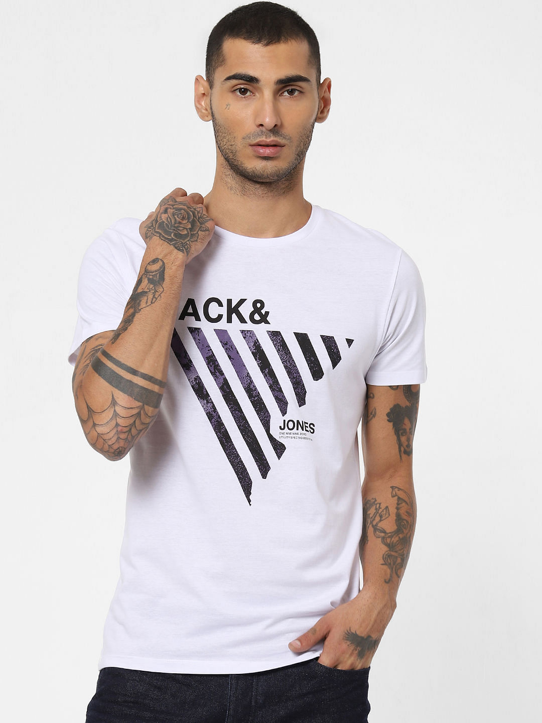 White Logo Print Crew Neck T-shirt