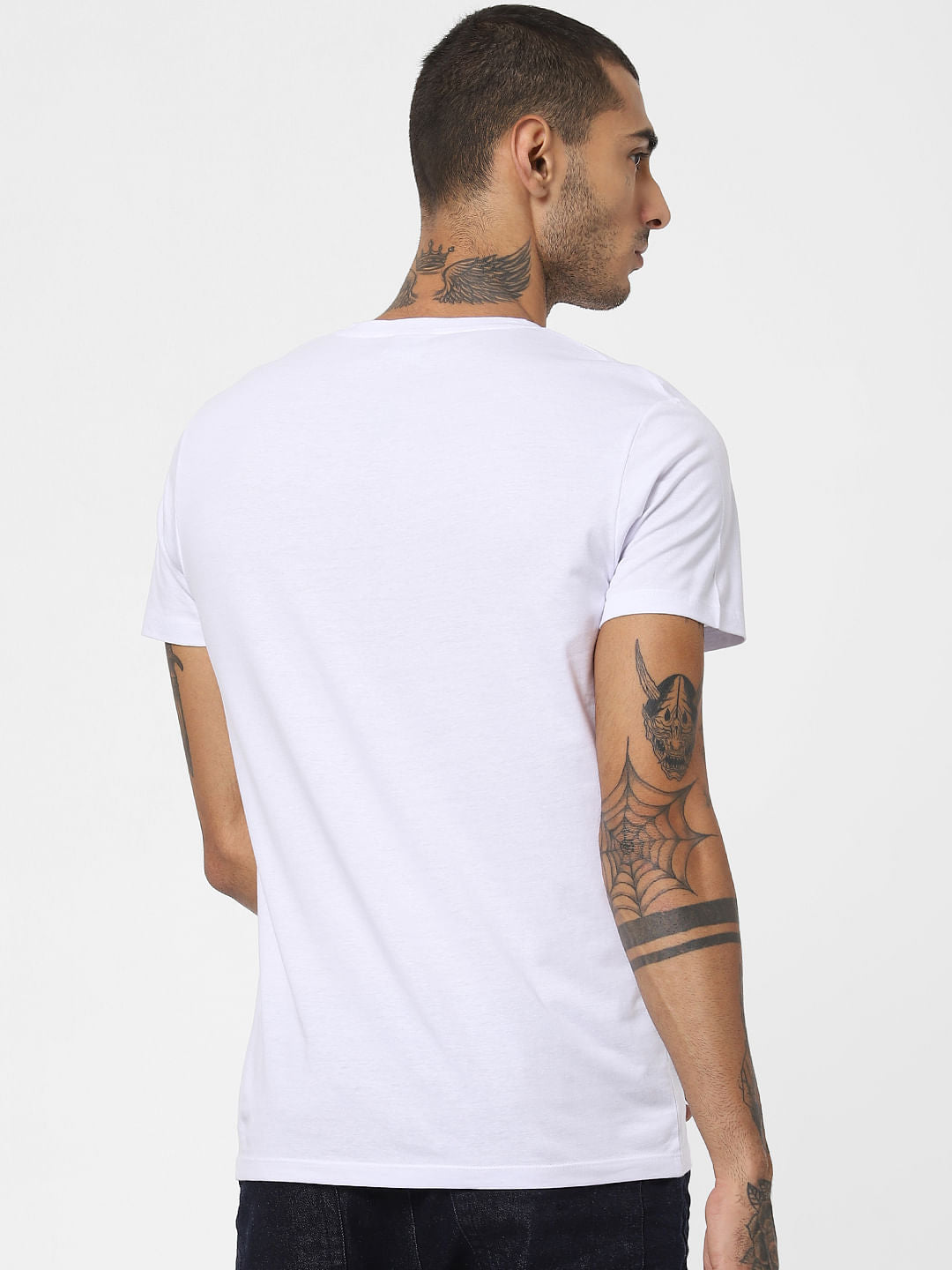 White Logo Print Crew Neck T-shirt