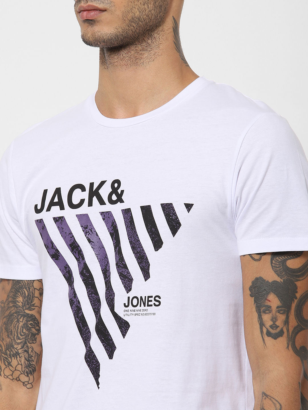White Logo Print Crew Neck T-shirt