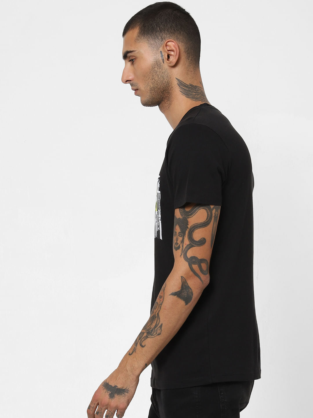 Black Landscape Print Crew Neck T-shirt
