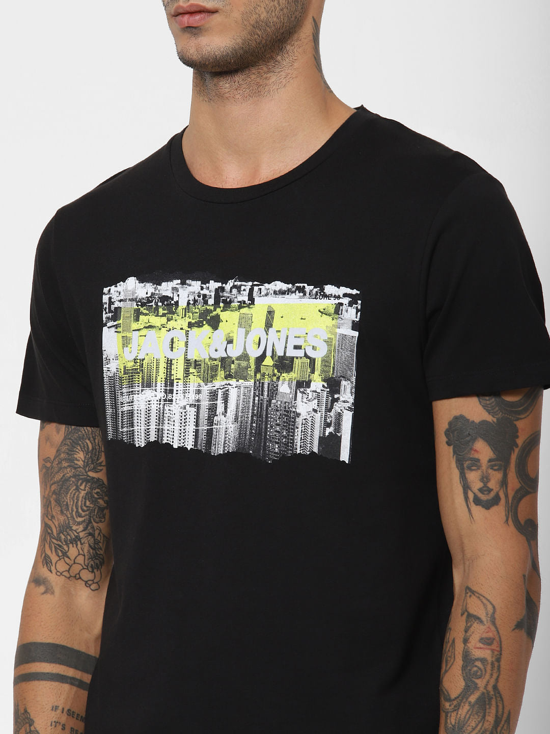 Black Landscape Print Crew Neck T-shirt