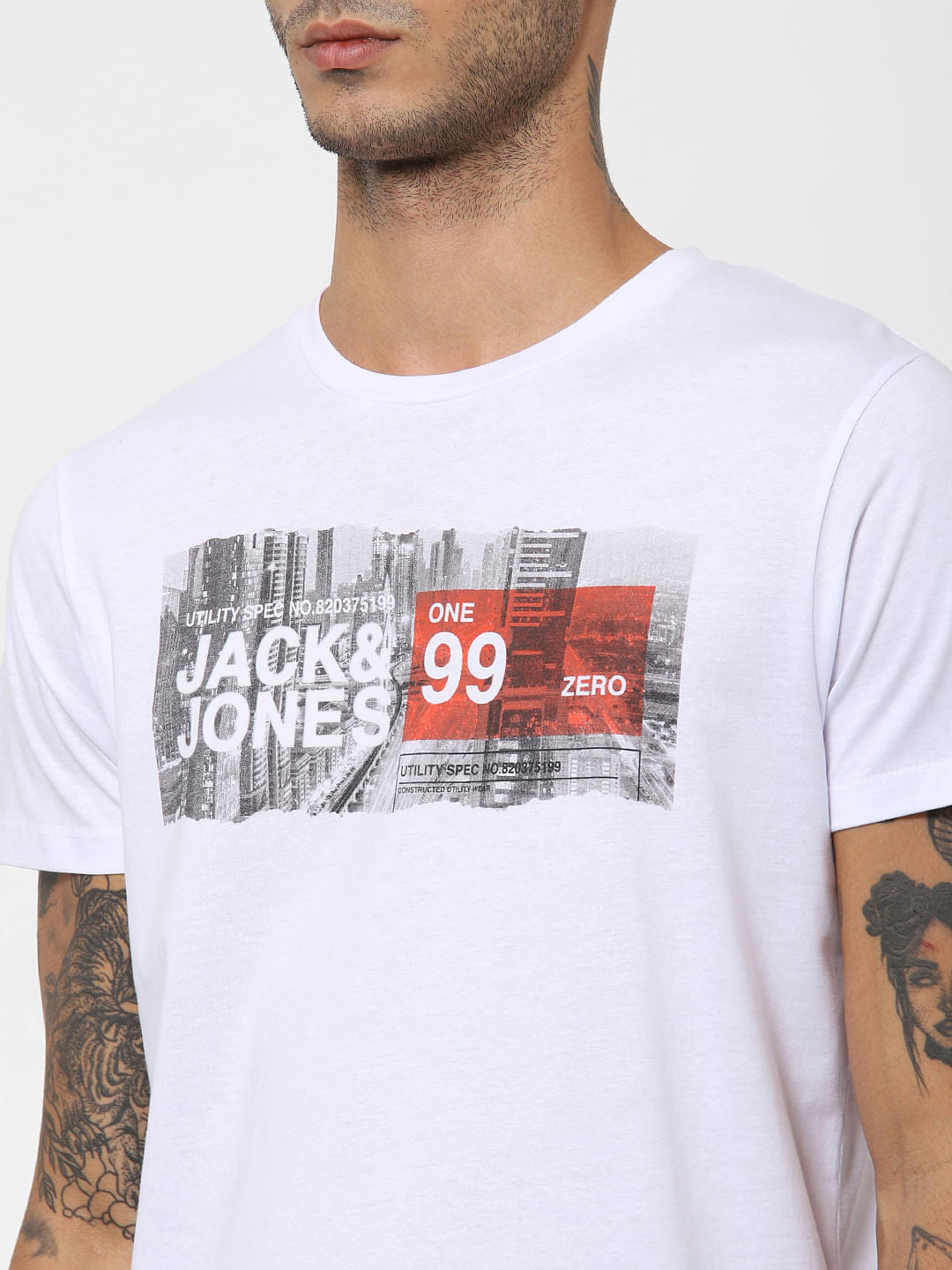 White Landscape Print Crew Neck T-shirt