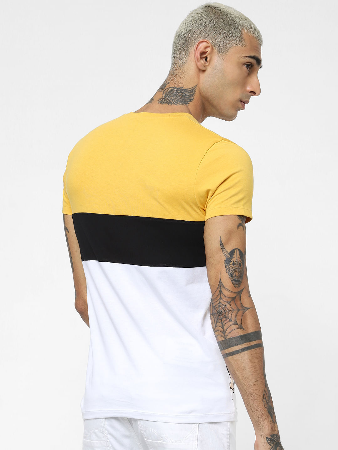 X Johnny Bravo Yellow Colourblocked Henley T-shirt