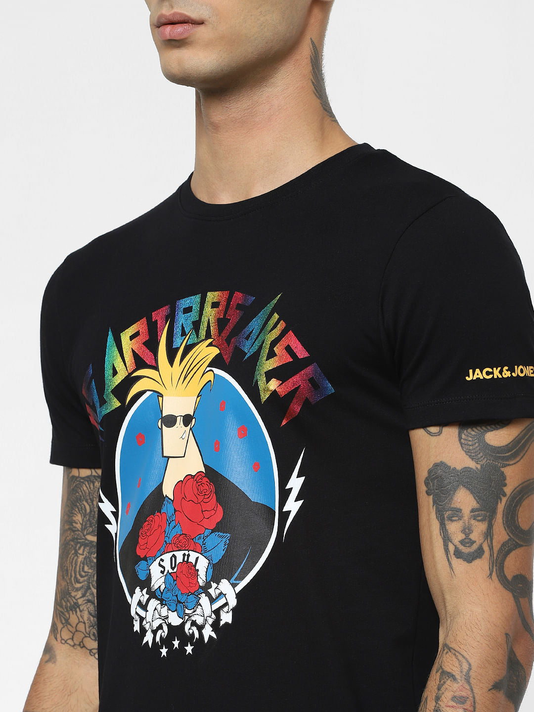X Johnny Bravo Black Heartbreaker Crew Neck T-shirt