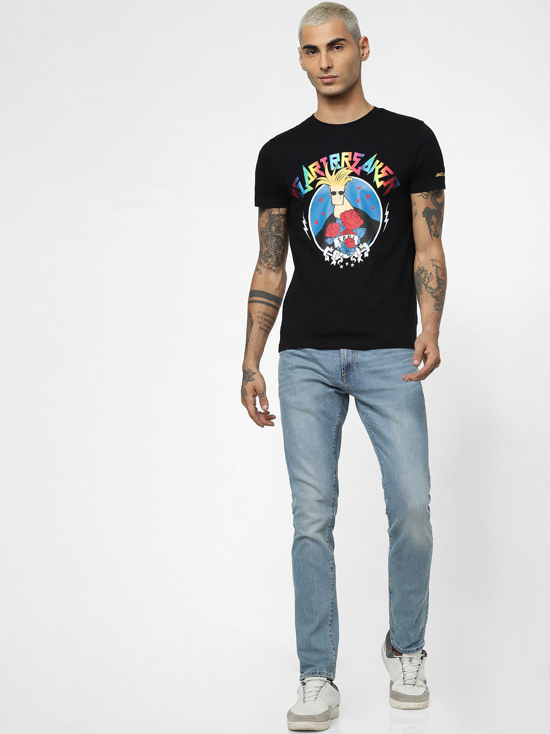X Johnny Bravo Black Heartbreaker Crew Neck T-shirt