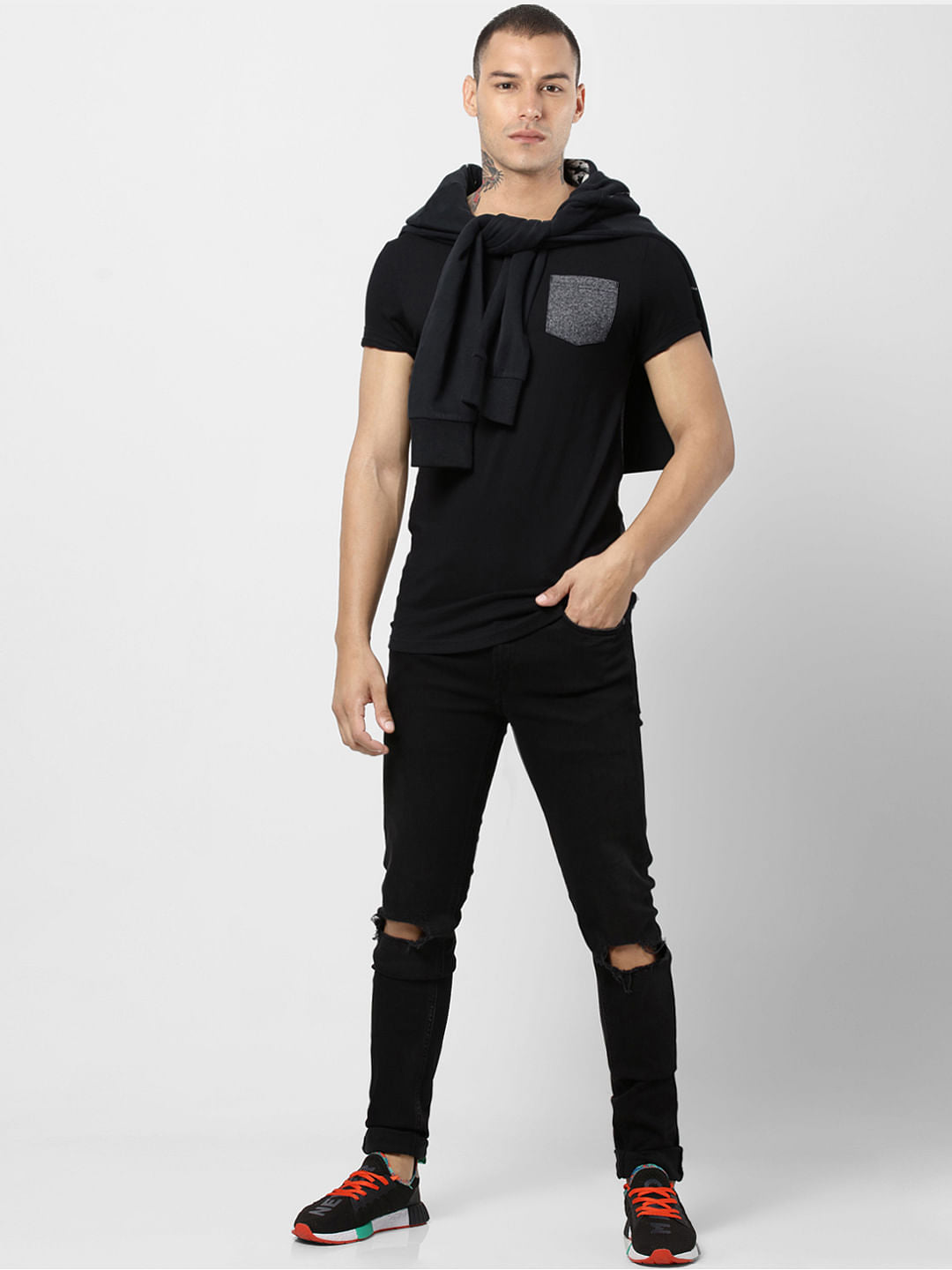 Black Colourblocked Crew Neck T-shirt