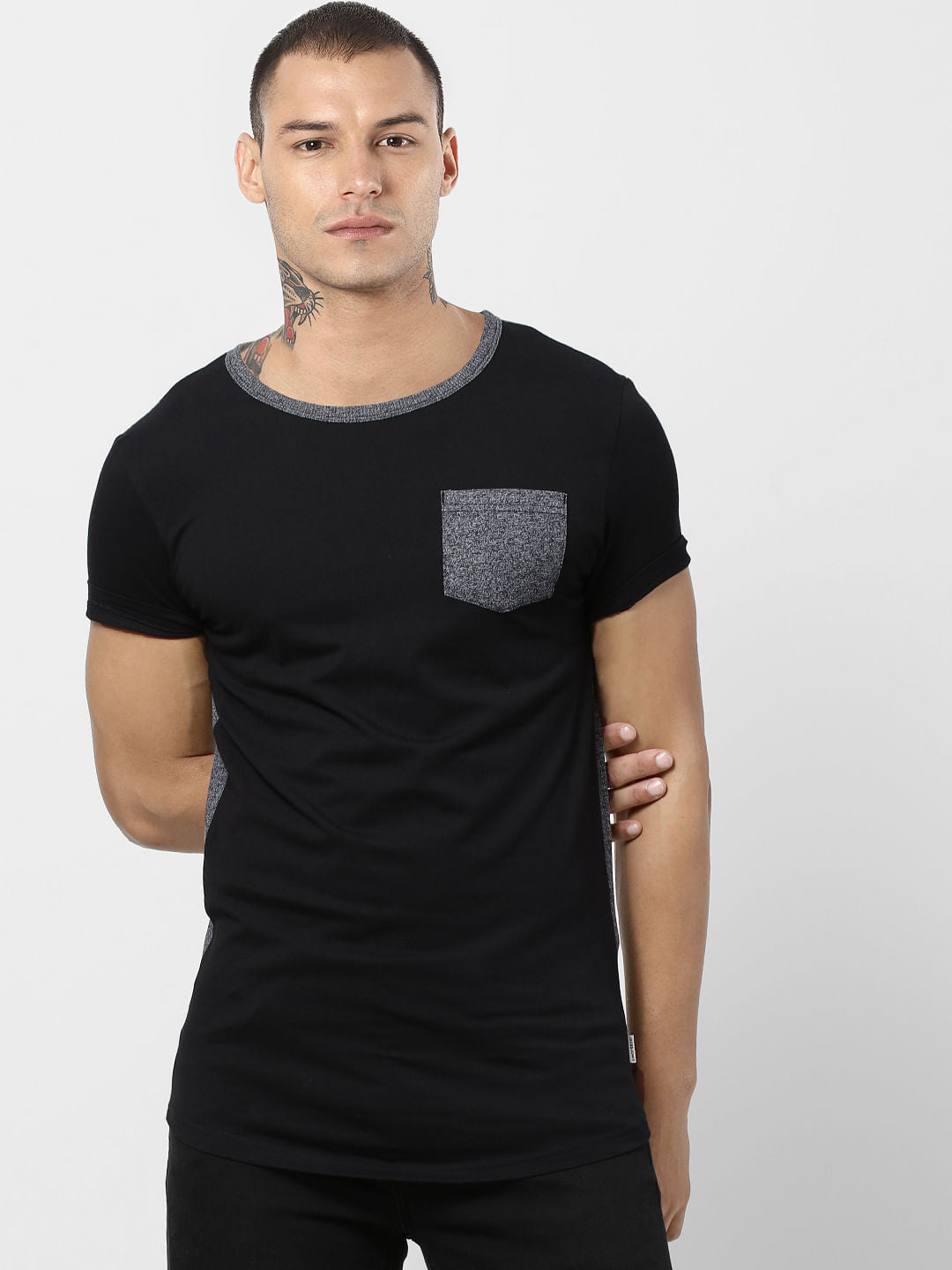 Black Colourblocked Crew Neck T-shirt