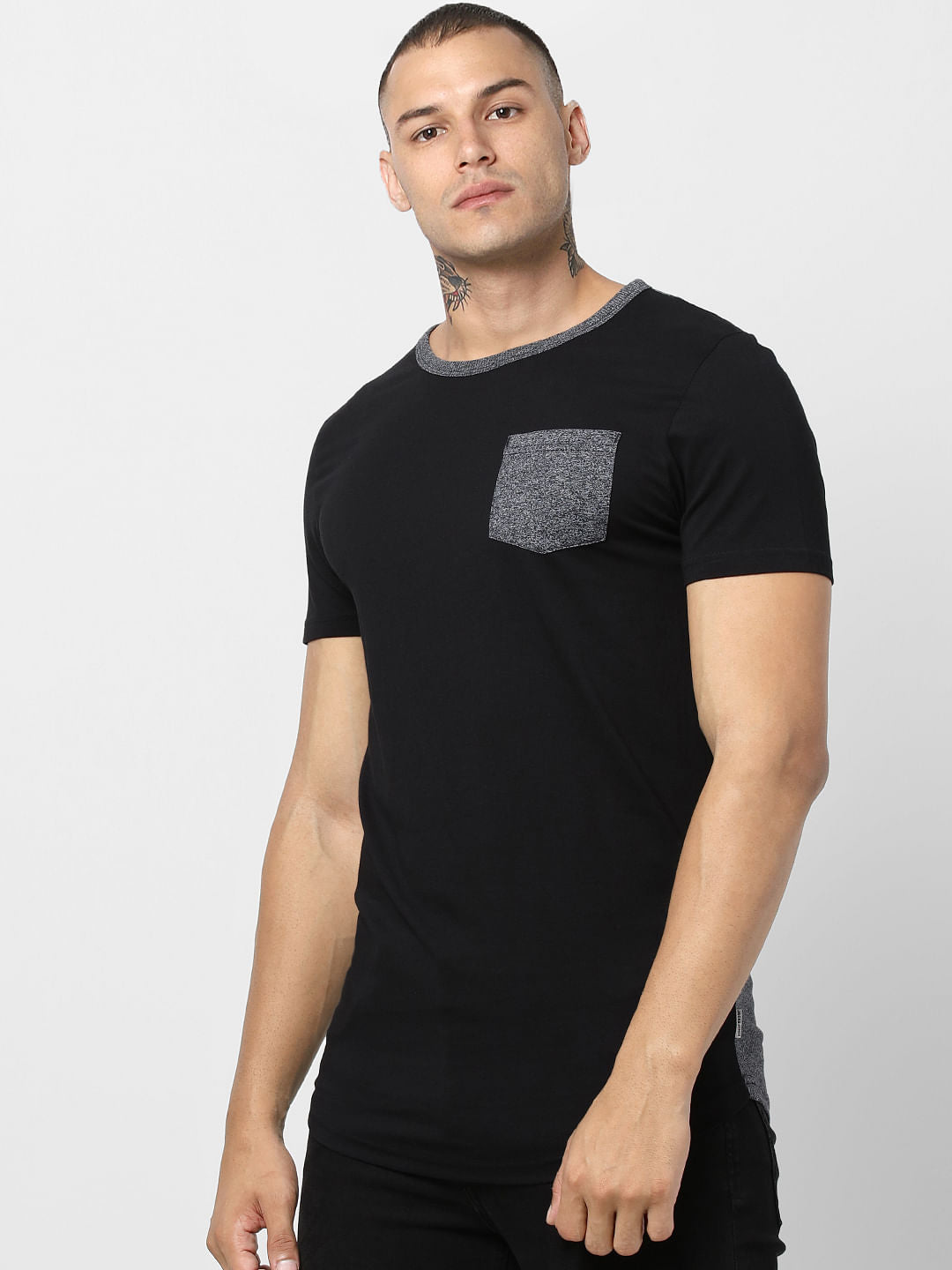 Black Colourblocked Crew Neck T-shirt