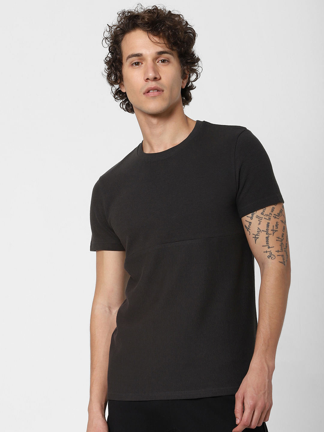 Black Textured Crew Neck T-shirt