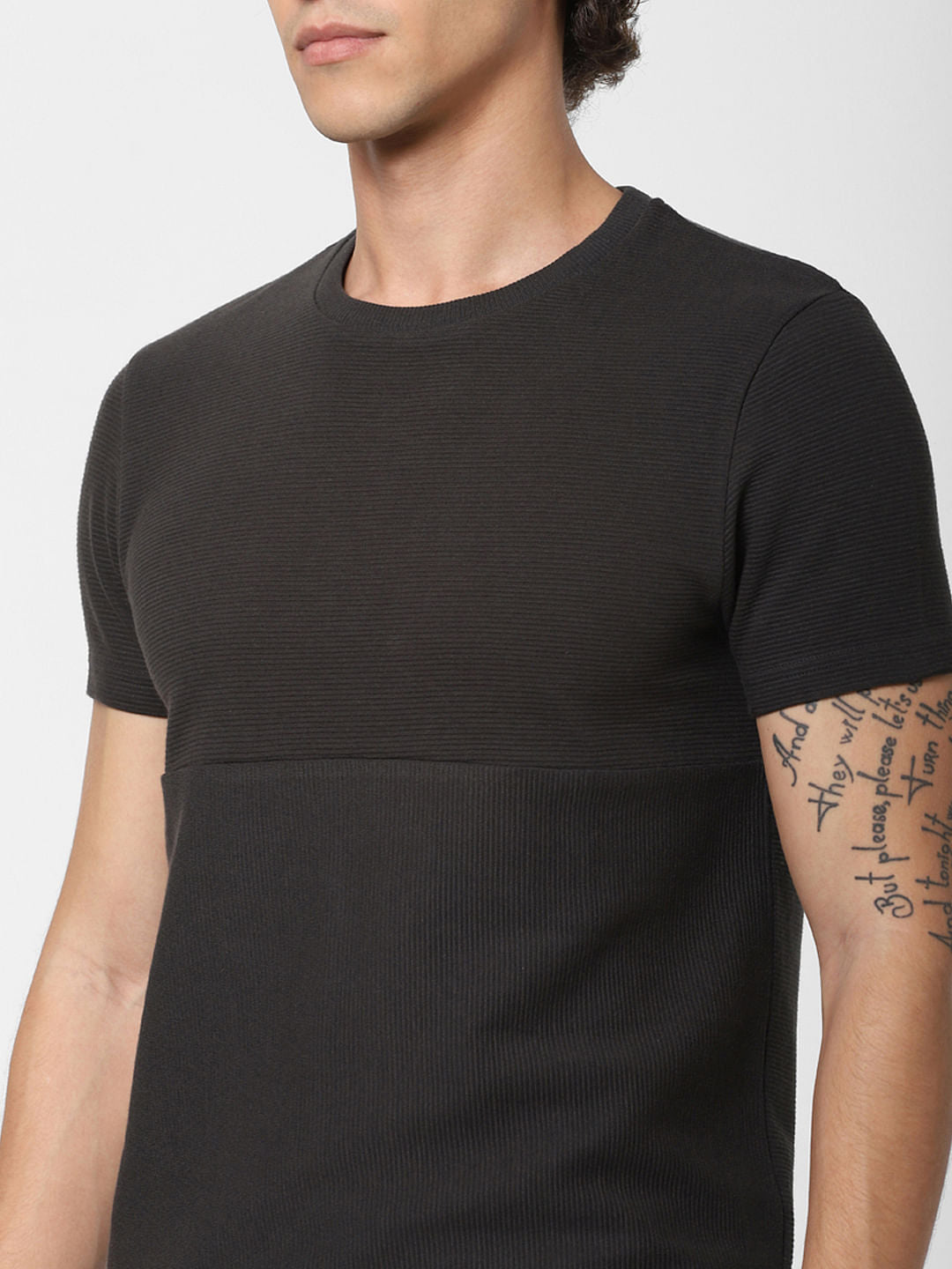 Black Textured Crew Neck T-shirt