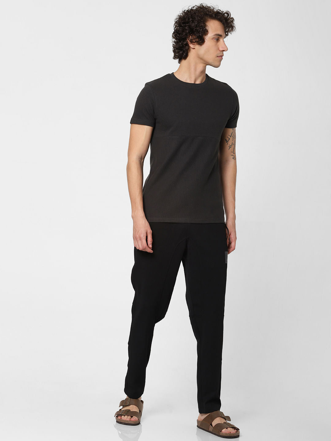 Black Textured Crew Neck T-shirt