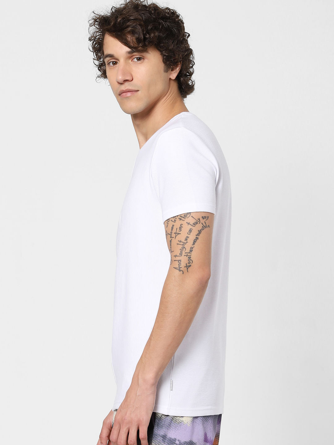 White Textured Crew Neck T-shirt