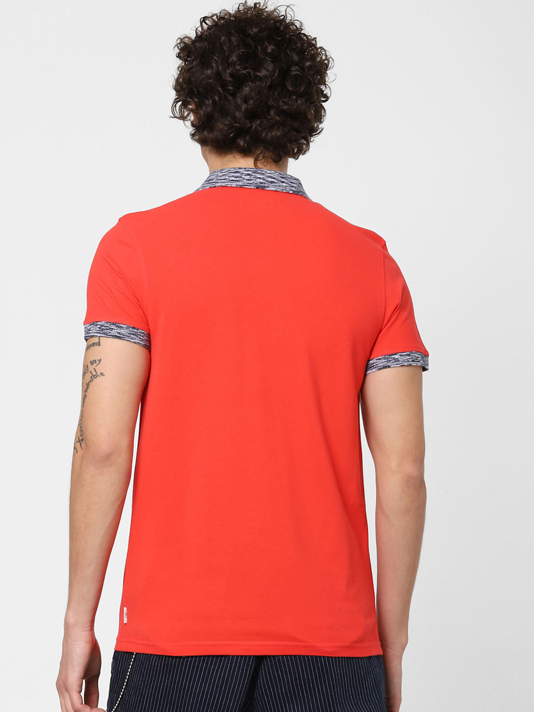 Red Contrast Tipping Polo Neck T-shirt