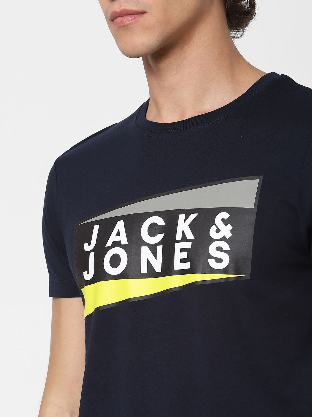 Navy Blue Logo Print Crew Neck T-shirt