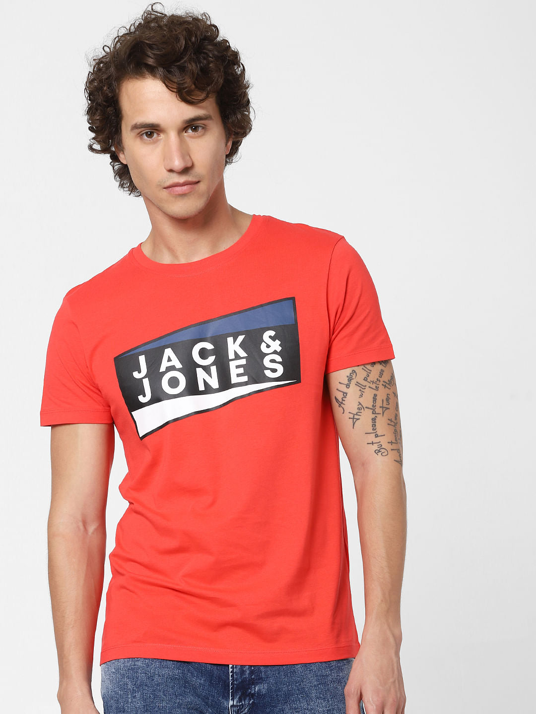 Red Logo Print Crew Neck T-shirt