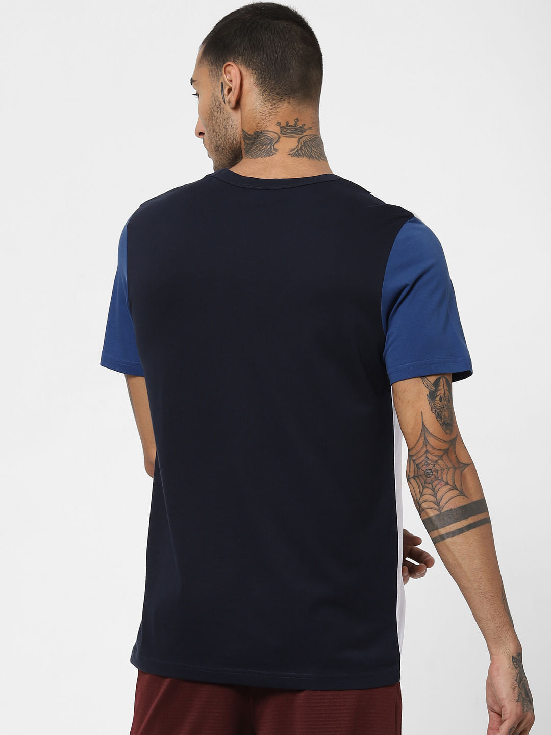 Blue Colourblocked Crew Neck T-shirt