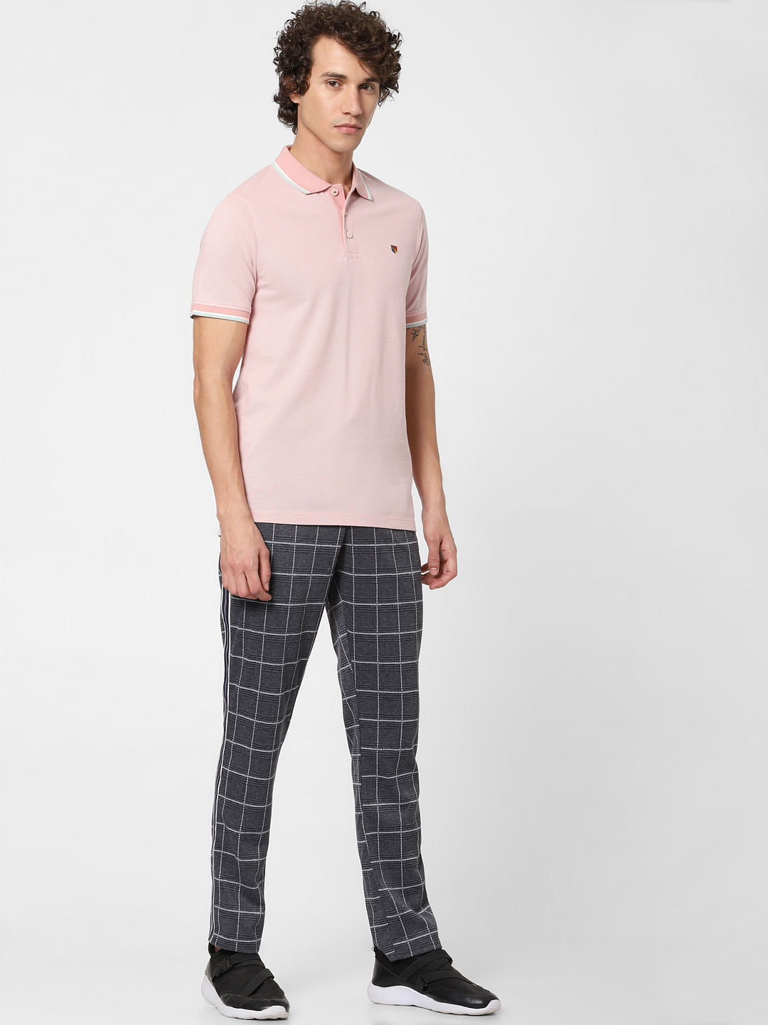 Pink Contrast Tipping Polo Neck T-shirt