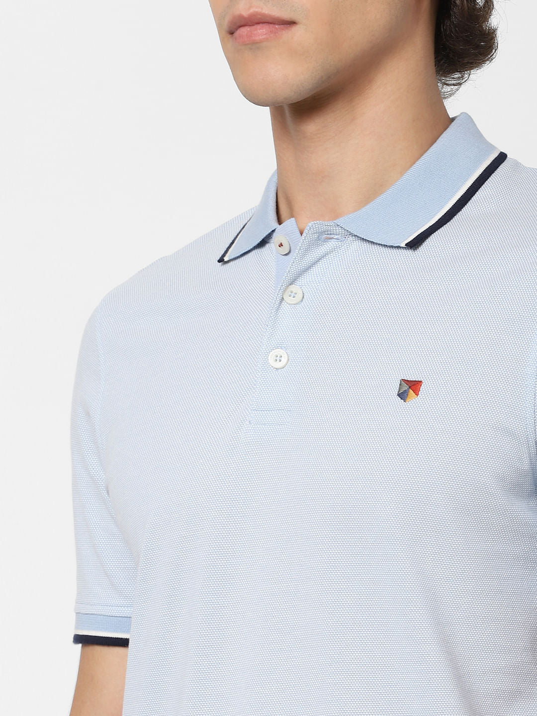 Blue Contrast Tipping Polo Neck T-shirt