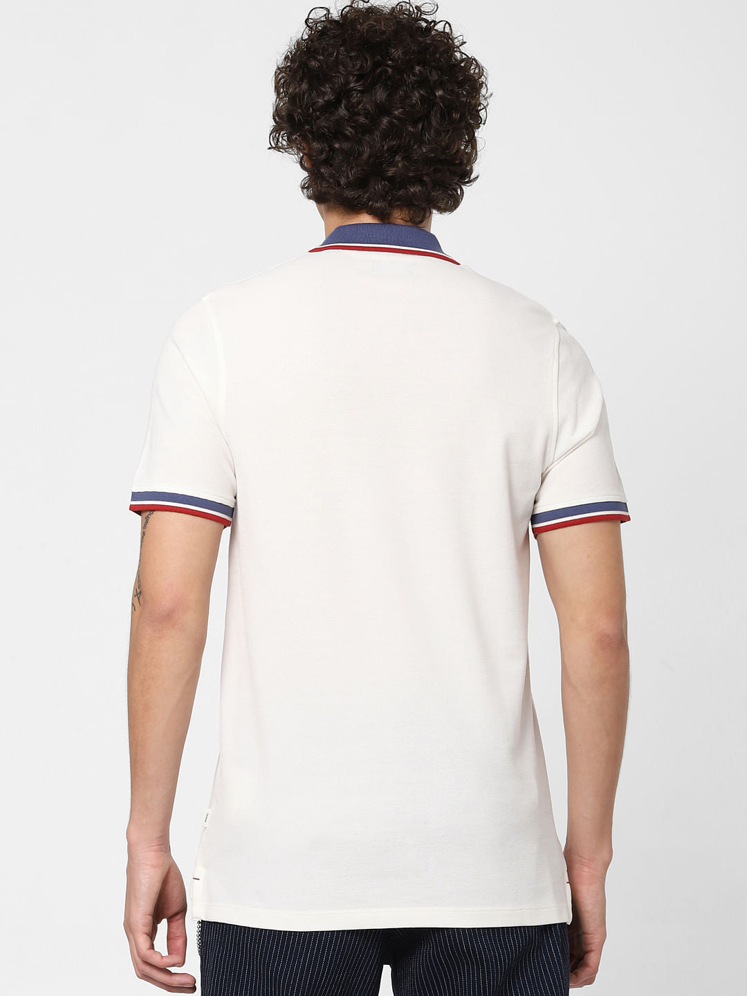 White Contrast Tipping Polo Neck T-shirt
