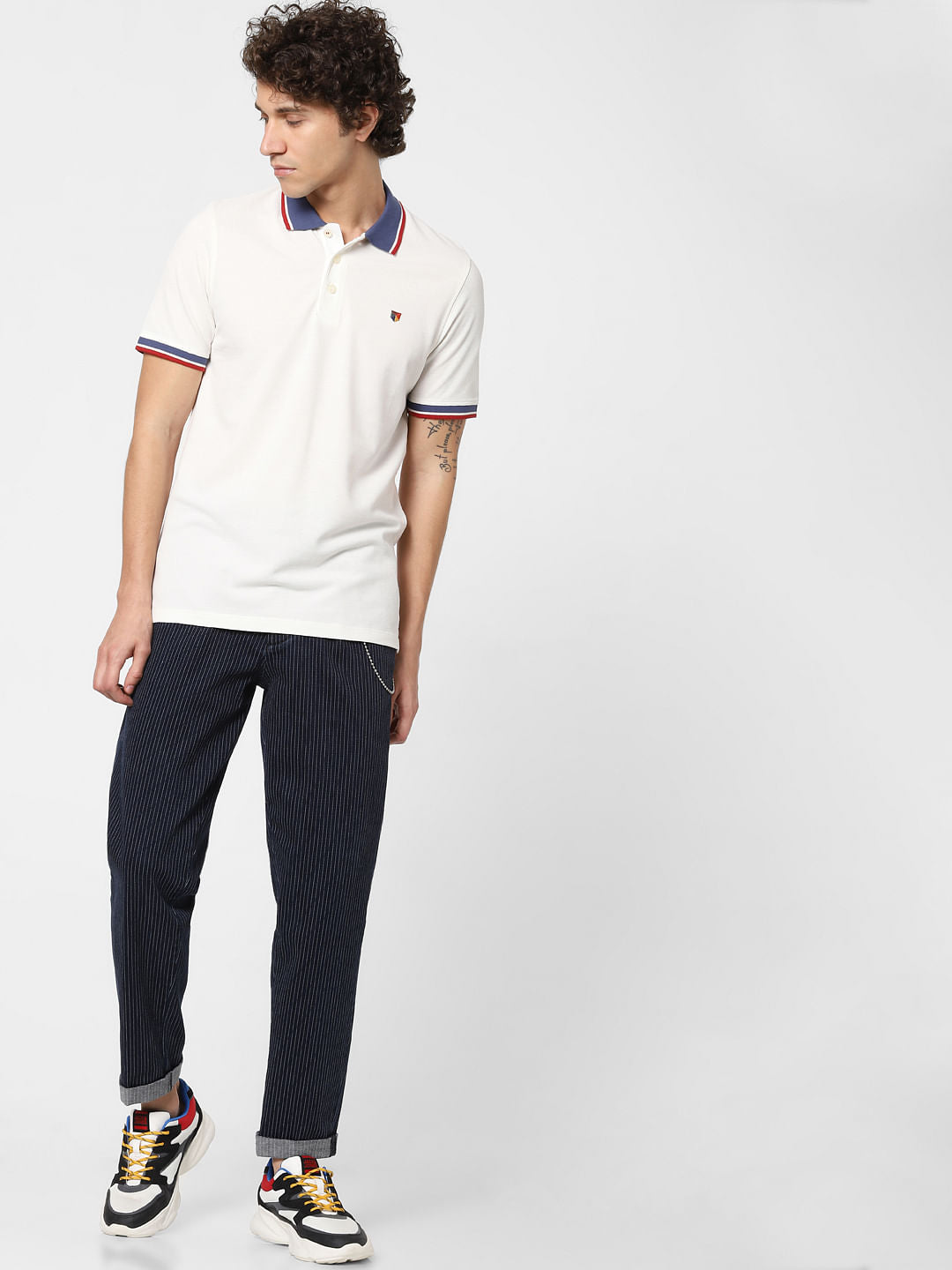 White Contrast Tipping Polo Neck T-shirt