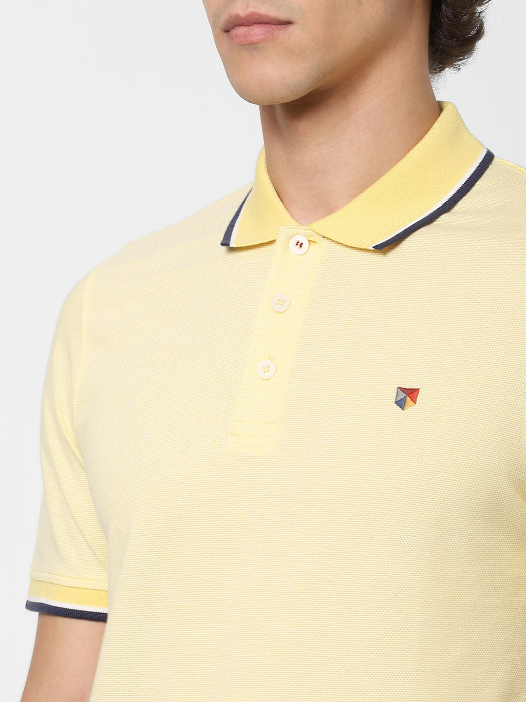 Yellow Contrast Tipping Polo Neck T-shirt