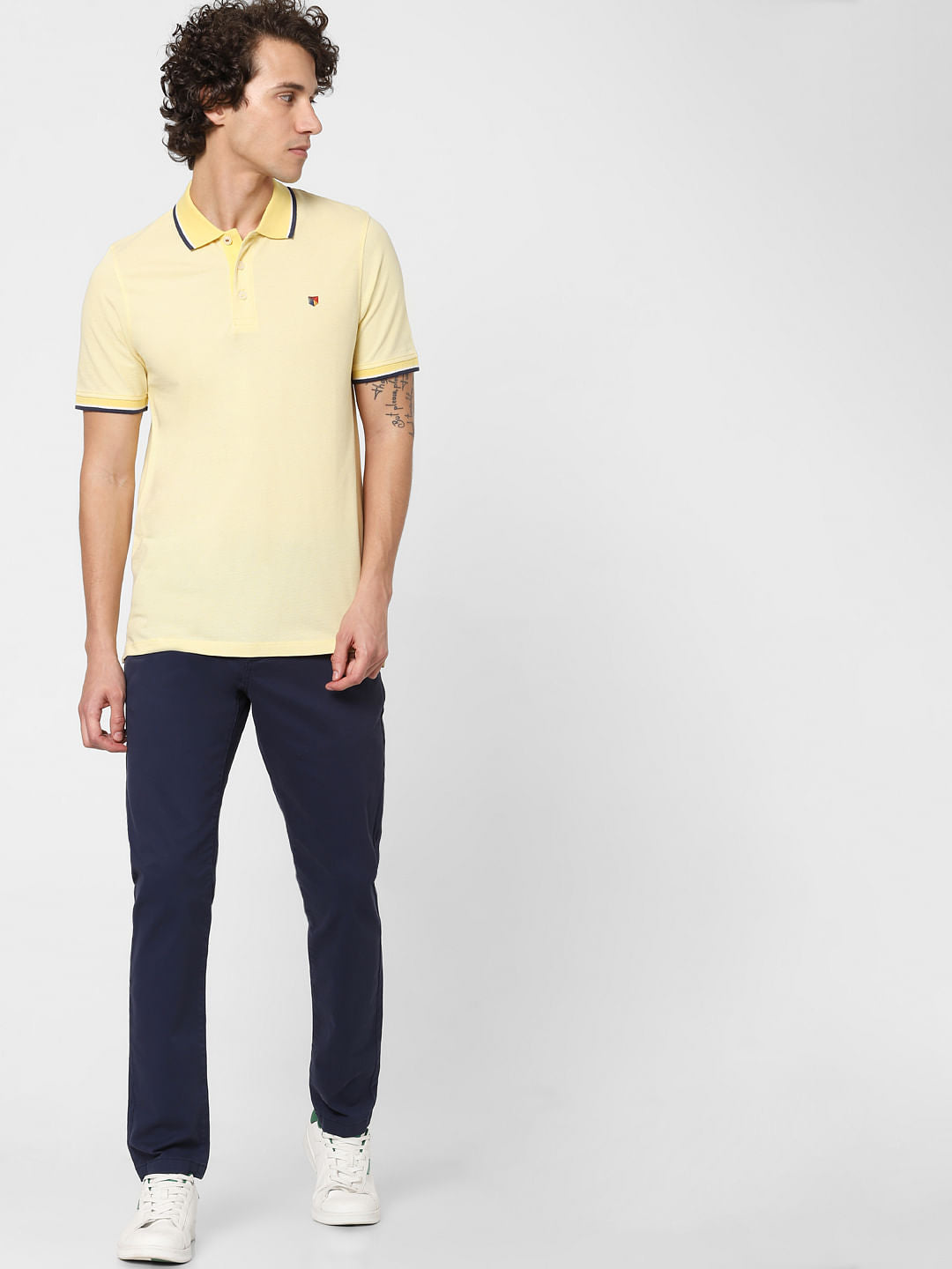 Yellow Contrast Tipping Polo Neck T-shirt