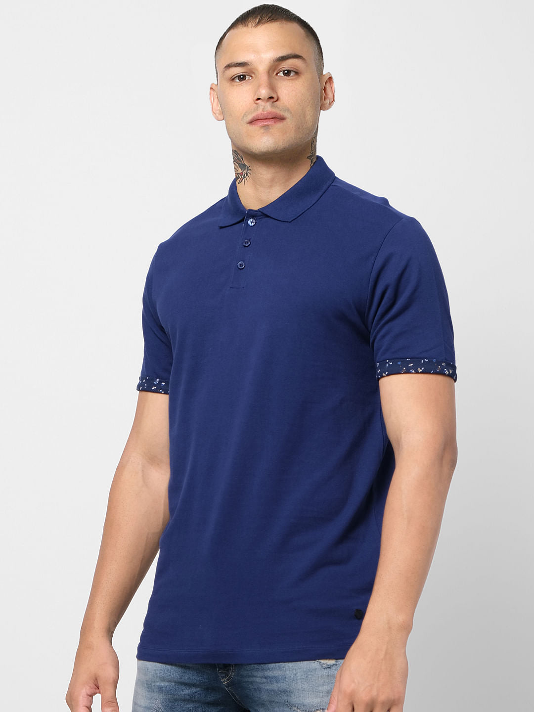 Blue Contrast Tipping Polo T-shirt