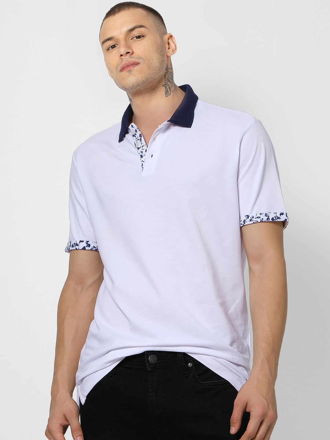 White Contrast Tipping Polo T-shirt