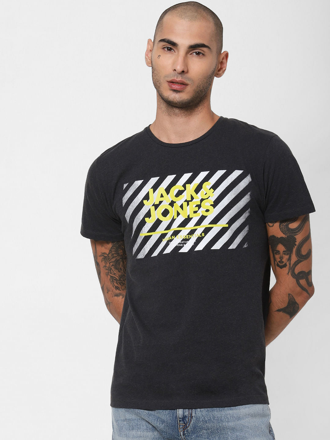 Dark Grey Logo Print Crew Neck T-shirt