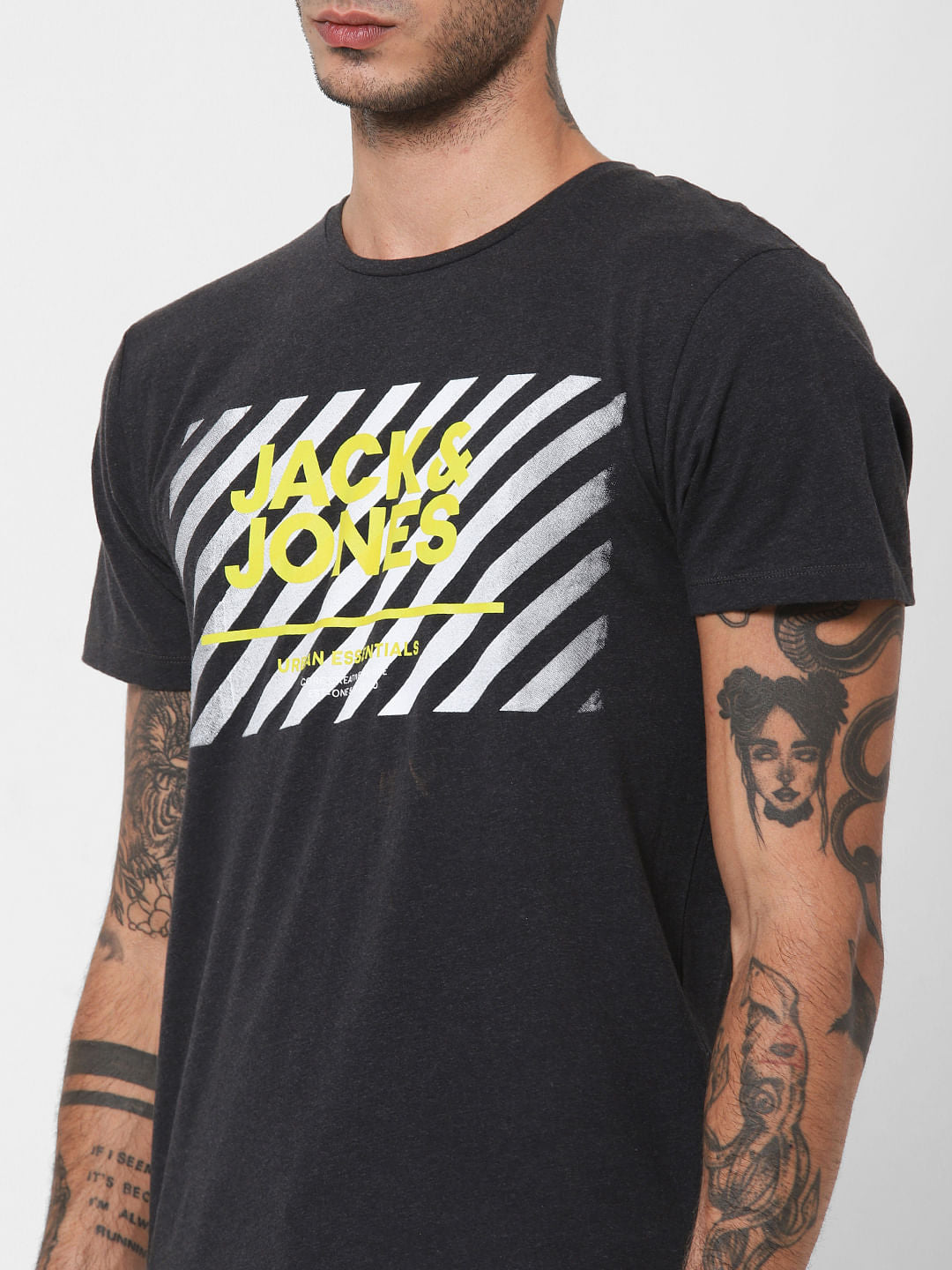 Dark Grey Logo Print Crew Neck T-shirt