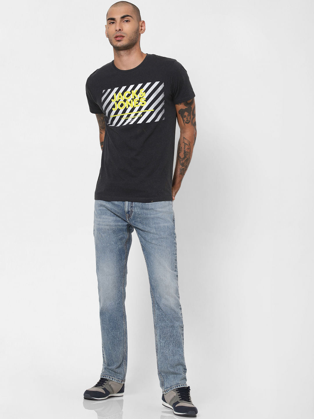 Dark Grey Logo Print Crew Neck T-shirt