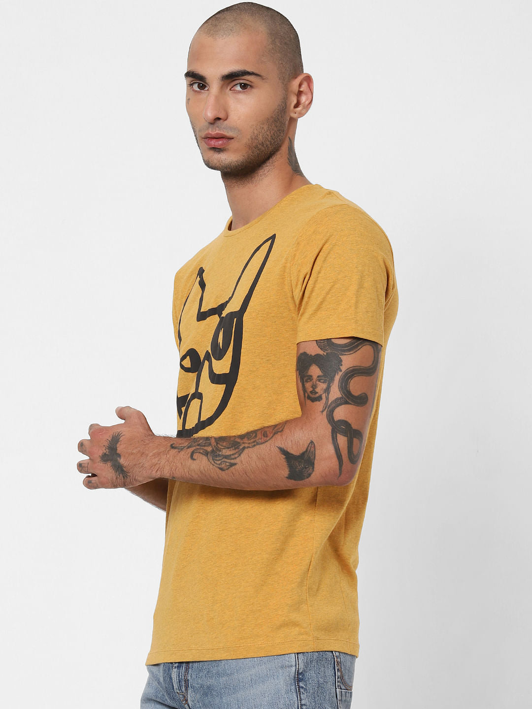 Mustard Logo Print Crew Neck T-shirt