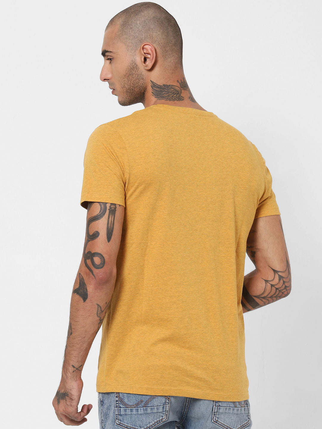 Mustard Logo Print Crew Neck T-shirt