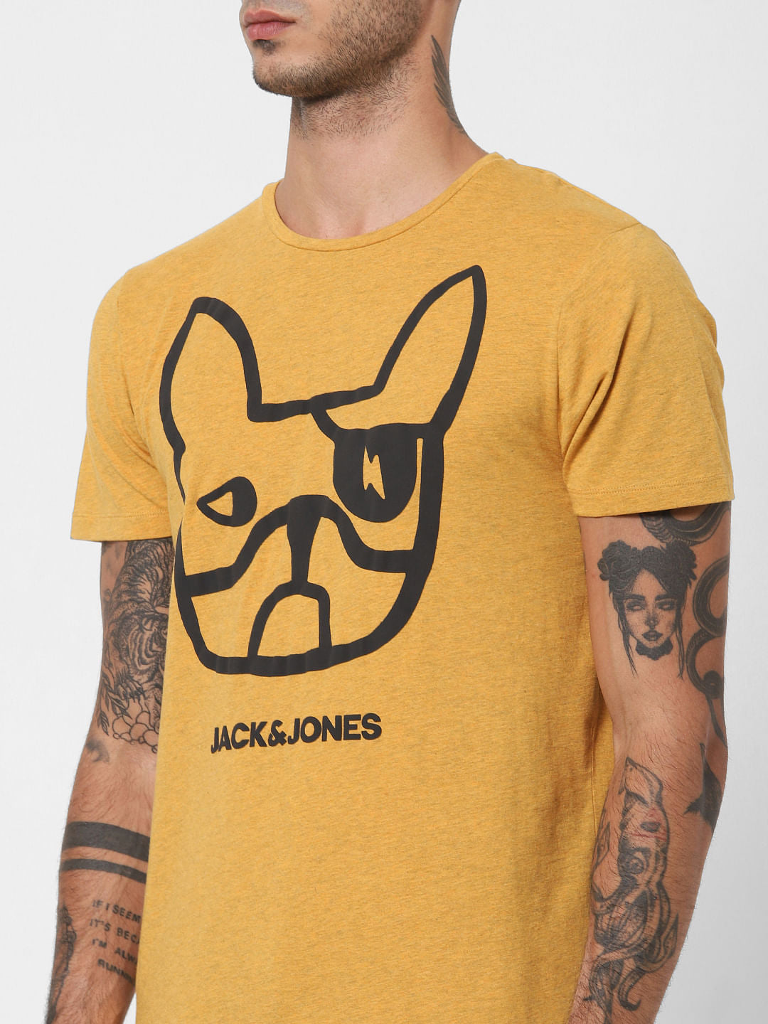 Mustard Logo Print Crew Neck T-shirt